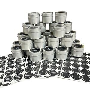 33-Pack Magnetic Spice Containers Tins with Lids and Labels Brushed Stainless